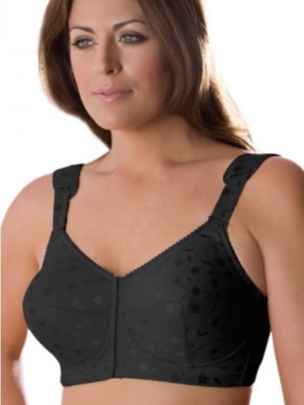 Elila Jacquard Front Hook Black Full-Coverage Wireless Support Bra